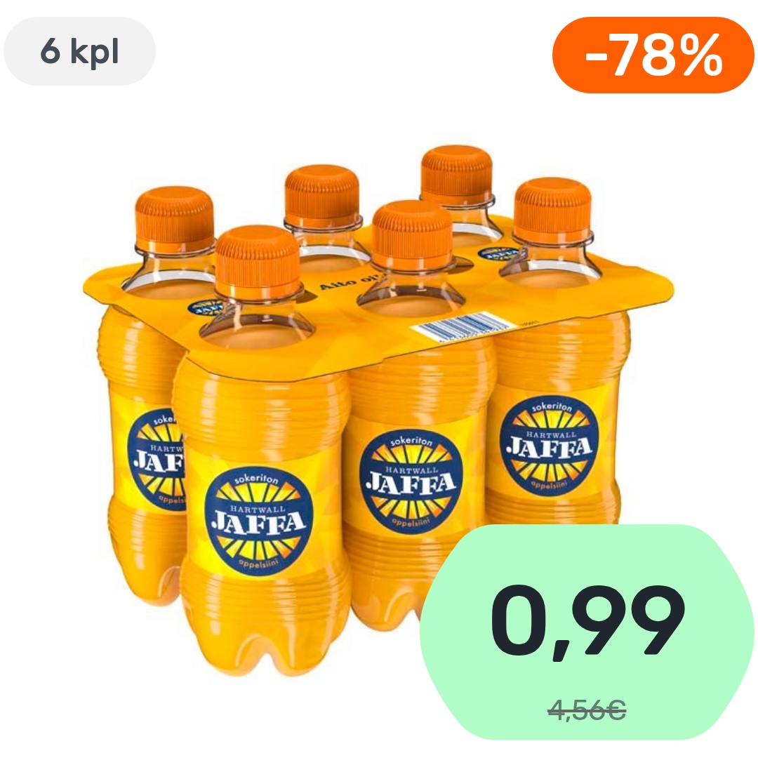 6kpl Hartwall Jaffa Appelsiini virvoitusjuoma sokeriton 330ml