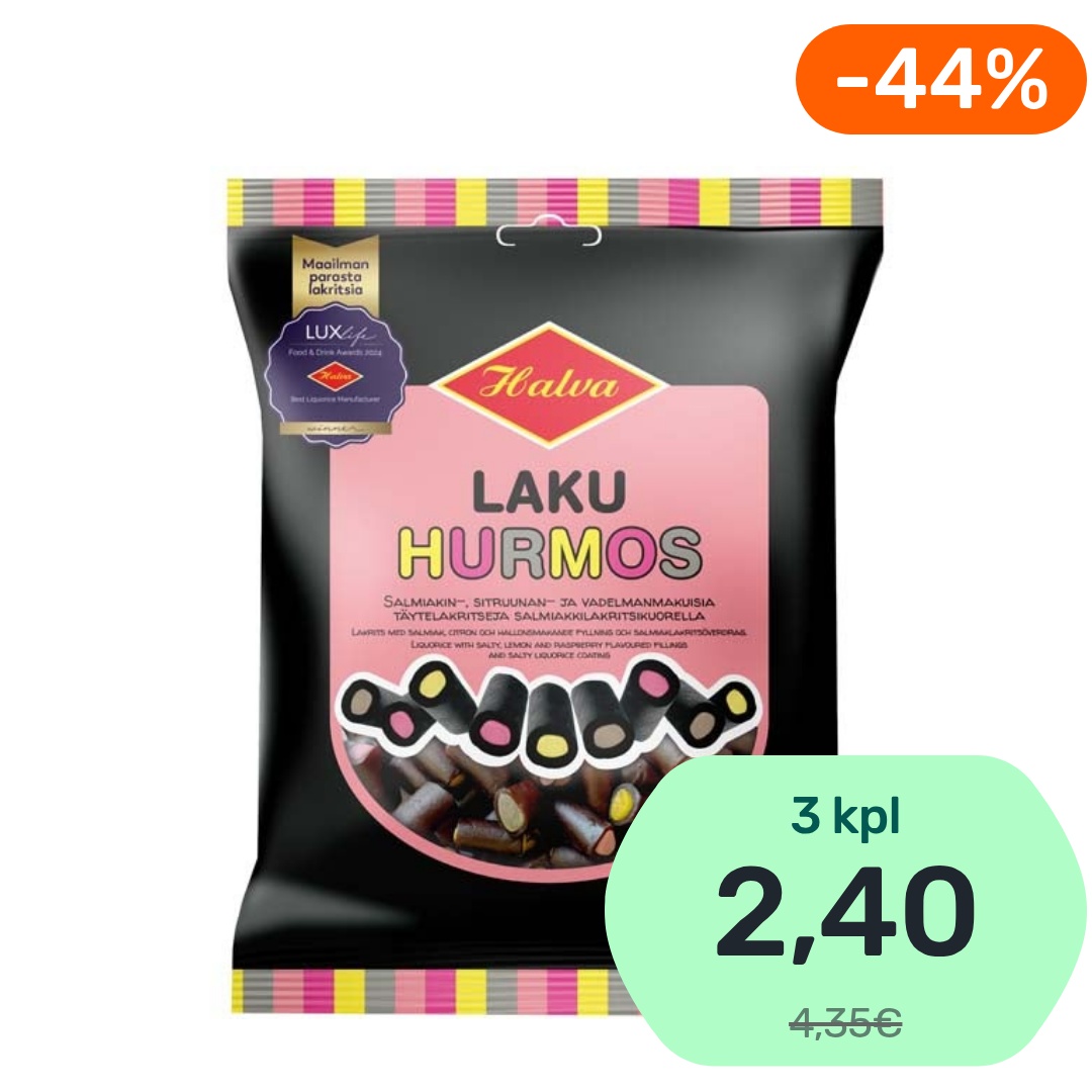 Halva Laku Hurmos täytelakritsi salmiakkilakritsikuorella 150g