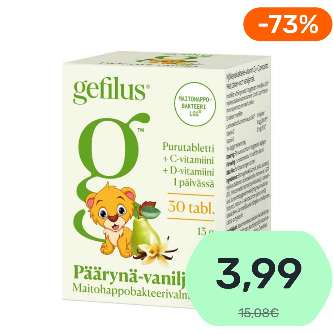 Gefilus Päärynä maitohappobakteeri-D3-C-vitamiinivalmiste purutabletti 30tabl