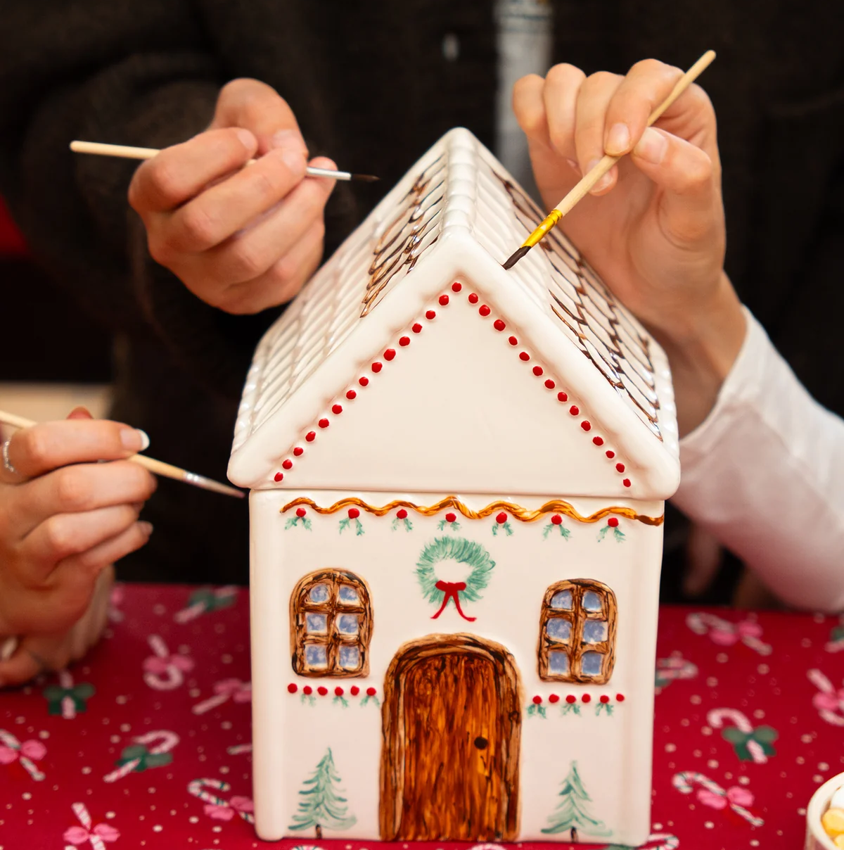 DIY gingerbread house cookie jar