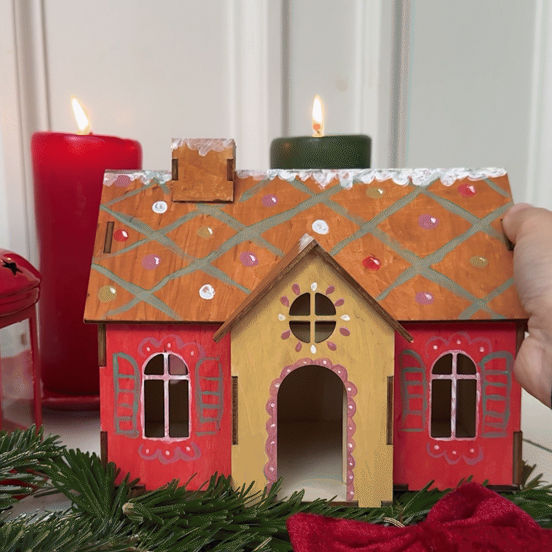 DIY short wooden gingerbread house with paint