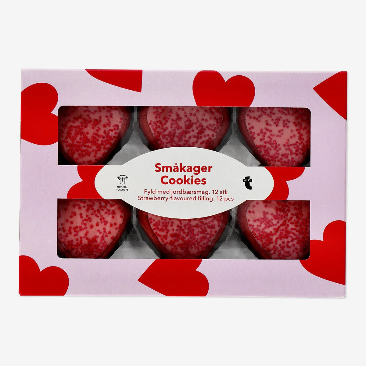 Heart cookies with strawberry filling - 12 pcs
