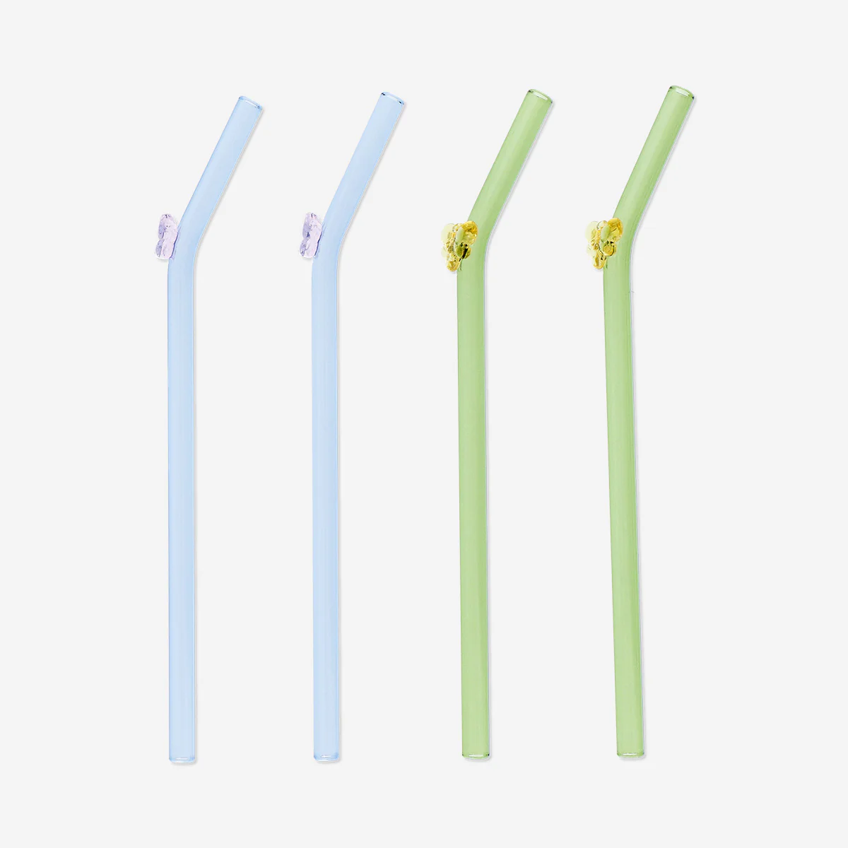 Glass straws with bees and butterflies - 4 pcs