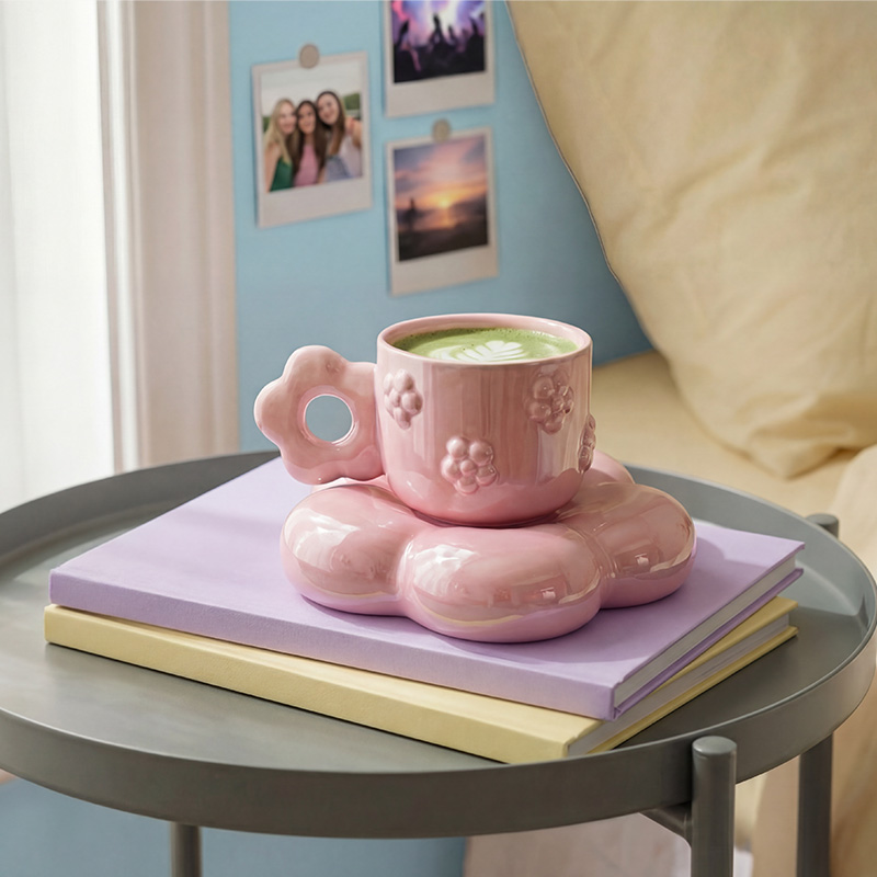 Iridescent pink mug with saucer - 190 ml