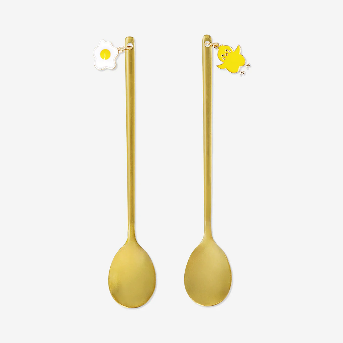 Gold spoons with chick and fried egg charms - 2 pcs