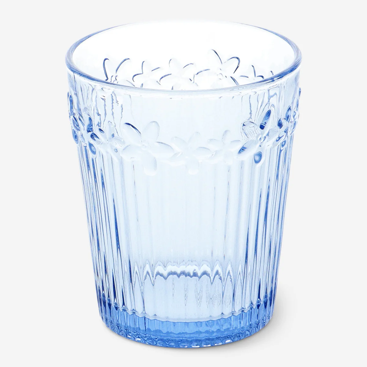 Blue drinking glass with embossed flowers - 350 ml