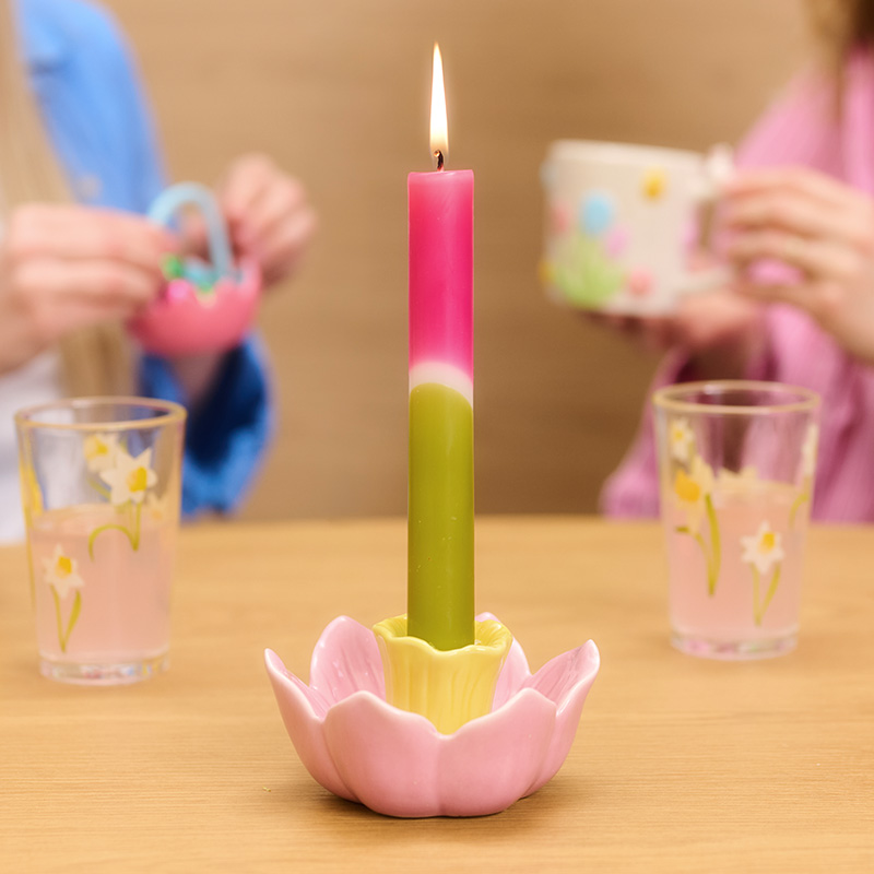 Pink daffodil candle holder