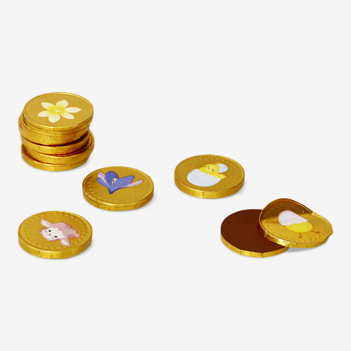 Gold chocolate coins in net