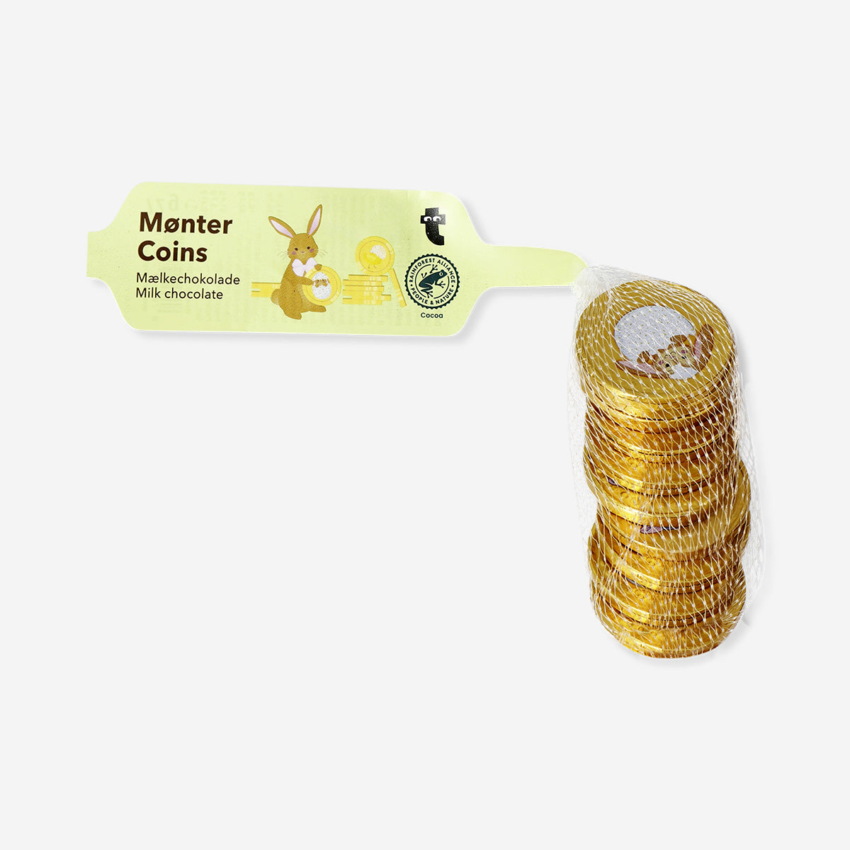 Image of Gold chocolate coins in net