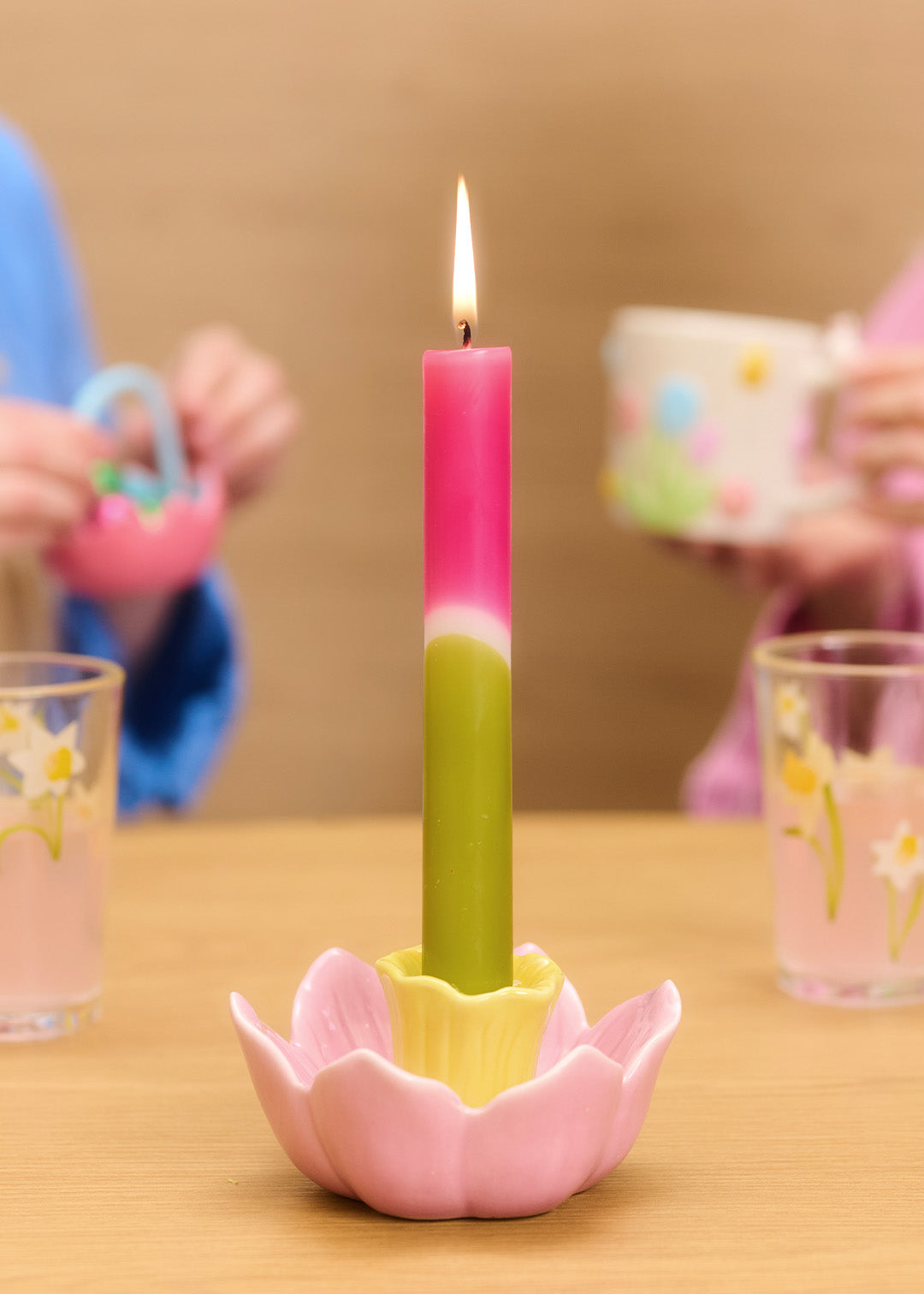 Image of Pink daffodil candle holder