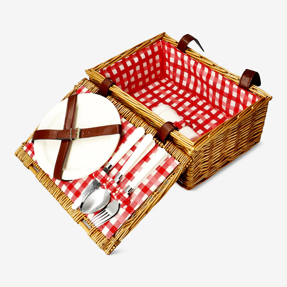 Picnic basket with cutlery and lid