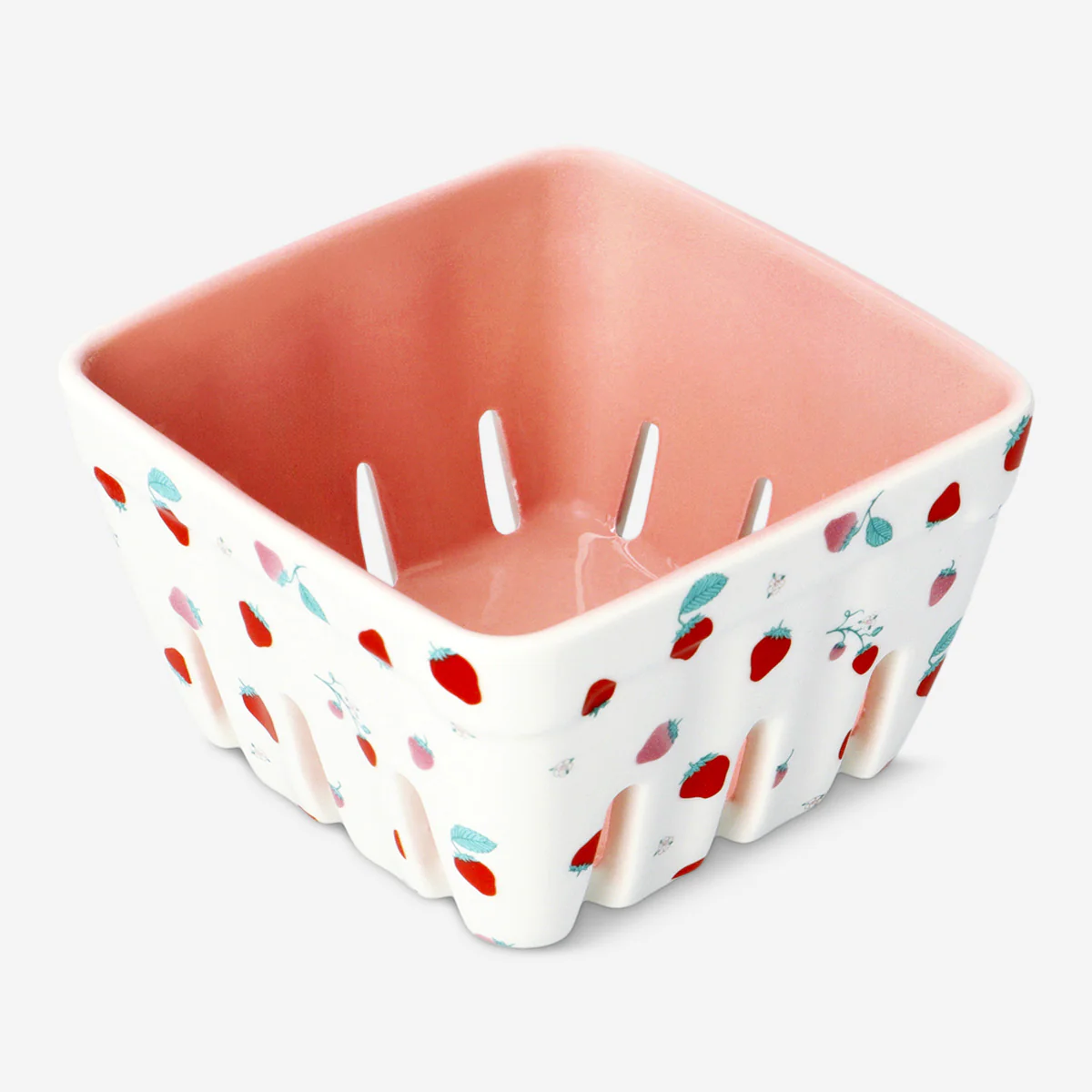 Ceramic colander with strawberry print