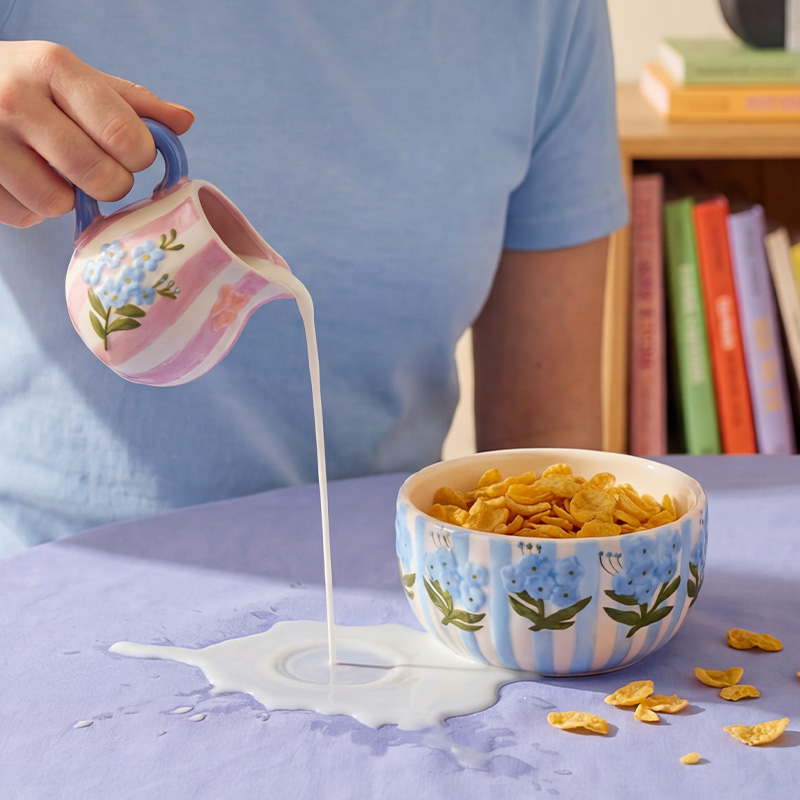 Pink floral milk jug with stripes - 120 ml