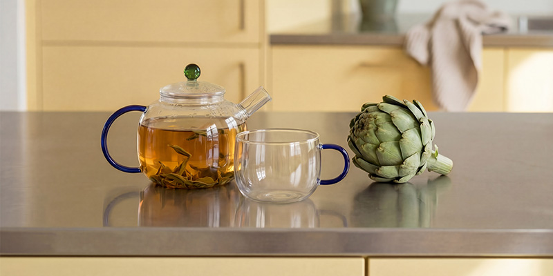 Designer Collection - Glass mug with blue handle