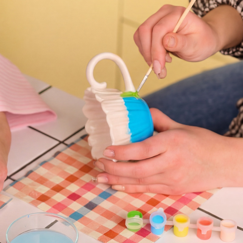 DIY ceramic flower mug with saucer
