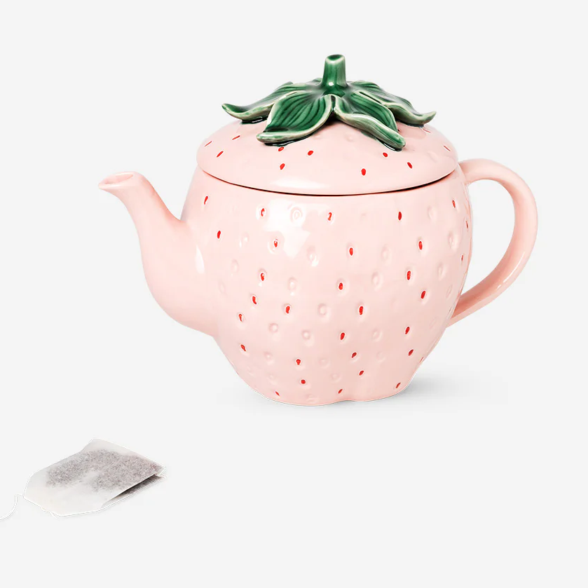 Pink strawberry teapot with lid