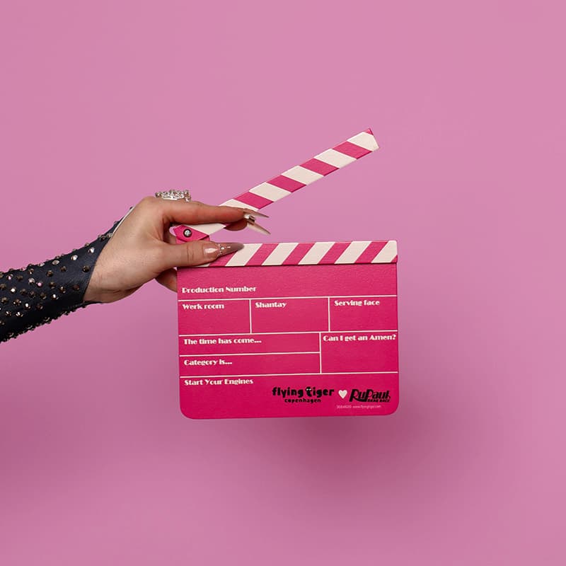 Pink clapperboard with chalk