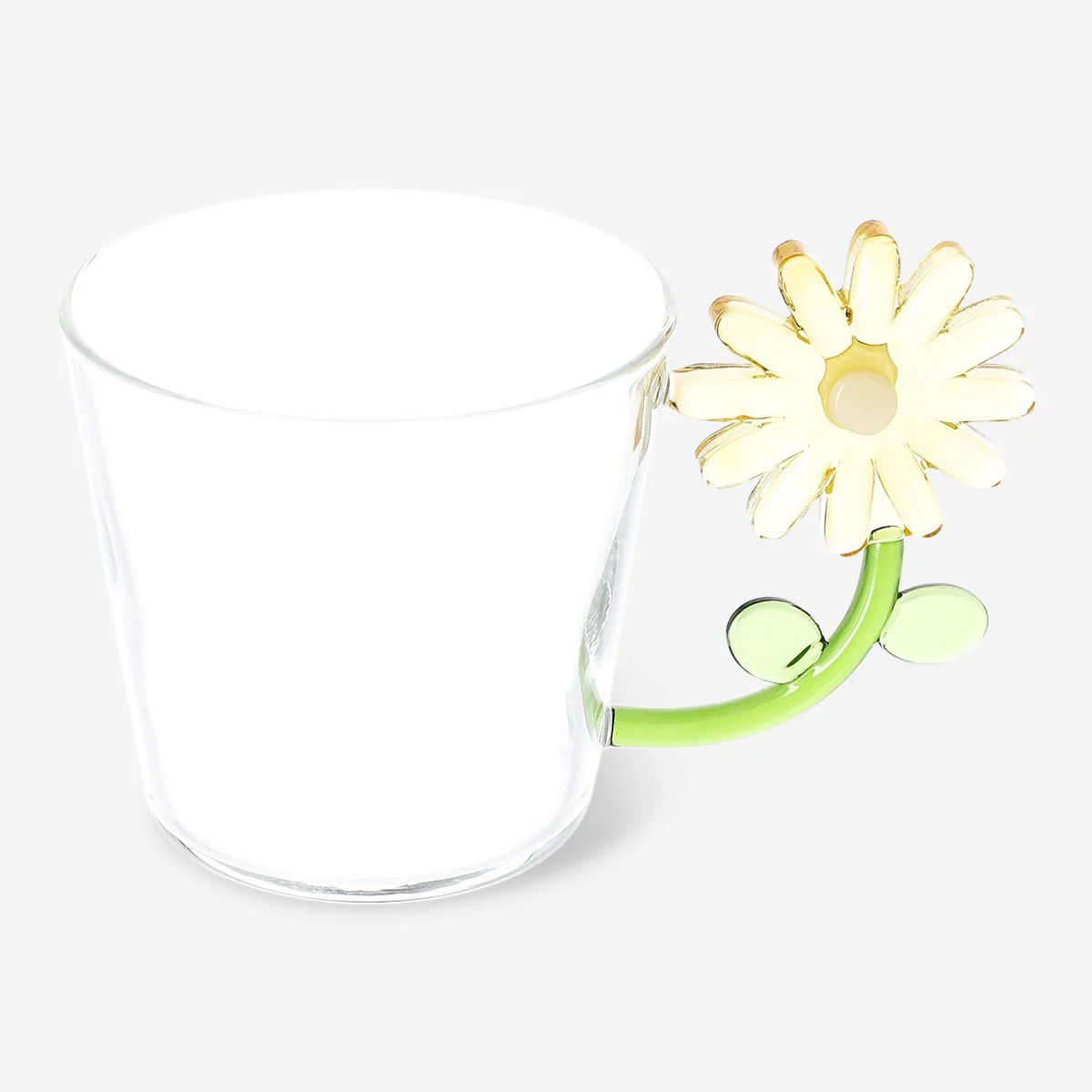 Drinking glass with yellow flower handle