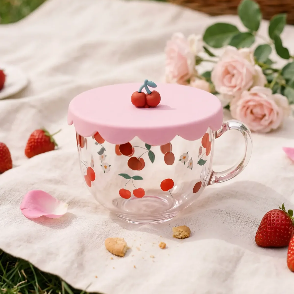 Cherry mug with silicone lid