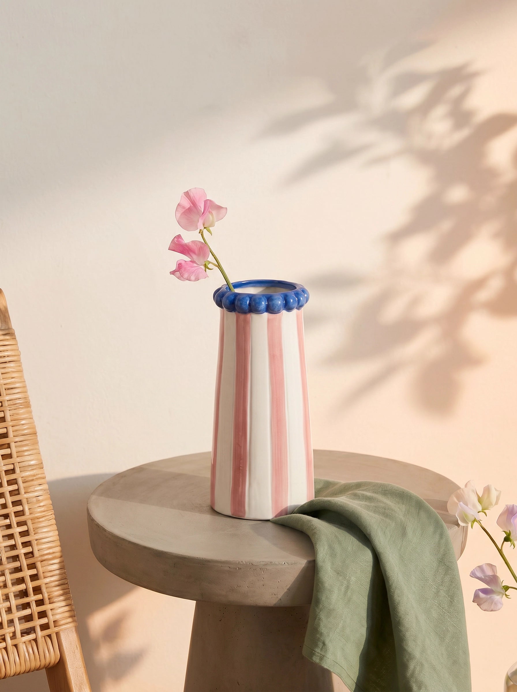 Image of Ceramic vase with pink stripes - 15 cm