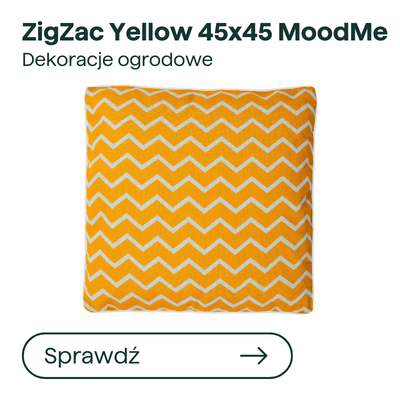 Yellow zigzag outdoor cushion 45x45 cm by MoodMe, square garden decorative cushion with white chevron pattern