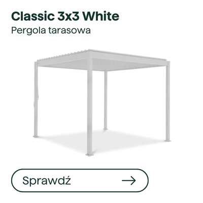 White 3×3 freestanding aluminium pergola with louvred roof and slim posts, modern outdoor canopy