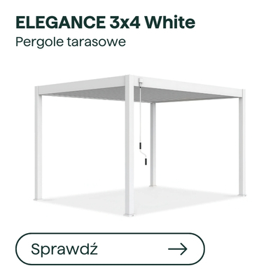 ELEGANCE 3x4 white terrace pergola, aluminium frame with adjustable slatted roof and hanging control cord
