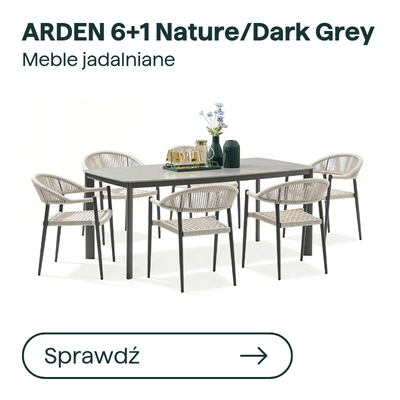 ARDEN 6+1 Nature/Dark Grey outdoor dining set – dark grey rectangular table with six woven nature-coloured chairs