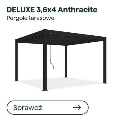 Anthracite DELUXE 3.6x4 m freestanding louvered pergola with aluminium frame and adjustable slatted roof, outdoor terrace shelter