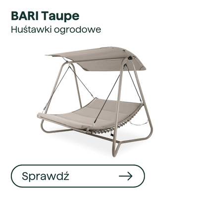 BARI Taupe garden swing with canopy, metal frame and fabric hammock-style seat