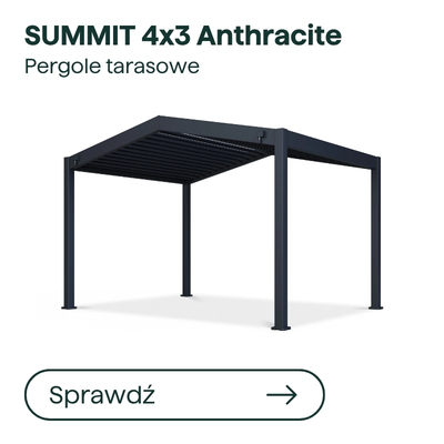 Anthracite 4x3 Summit freestanding louvered pergola on patio, modern aluminium outdoor shelter with adjustable slatted roof