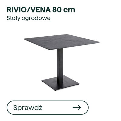 RIVIO/VENA 80 cm square garden table with dark grey textured top and central steel pedestal base
