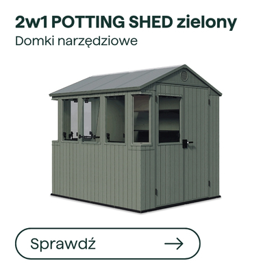 Green 2-in-1 potting shed and tool storage with windows and lockable door, freestanding garden shed