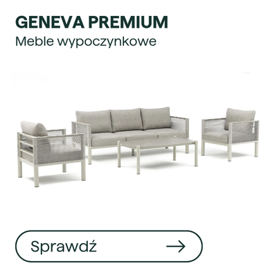 Geneva Premium outdoor lounge set – three-seat sofa, two armchairs and coffee table in light grey woven frame and cushions