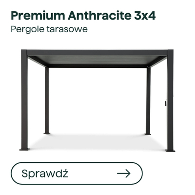 Premium anthracite 3x4 freestanding terrace pergola with louvred metal roof and four posts, modern outdoor shelter