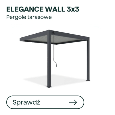 Elegance Wall 3x3 aluminium louvered pergola in dark grey, modern patio shelter with two posts and pull-cord, 3×3 m