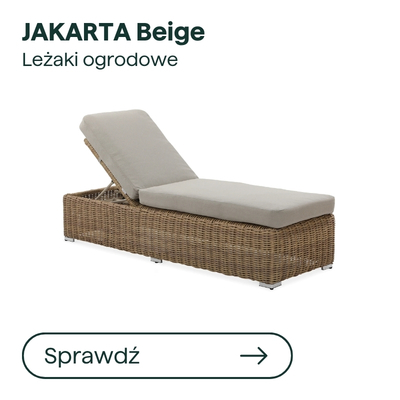 Beige Jakarta garden sun lounger with adjustable backrest and beige cushion on woven rattan frame