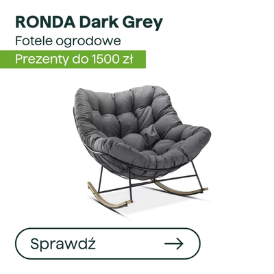 RONDA dark grey outdoor rocking chair with tufted cushioned seat and metal frame on wooden rockers