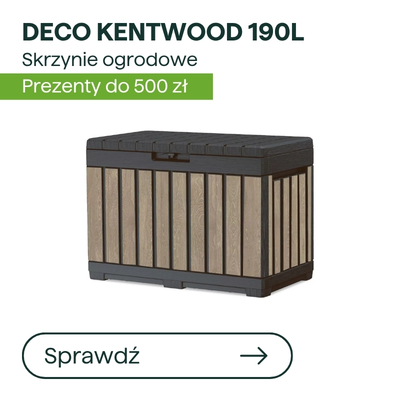 DECO Kentwood 190L garden storage box with wood-effect panels and dark lid, durable outdoor storage chest