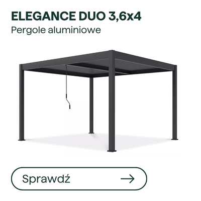 Aluminium pergola Elegance Duo 3.6x4m — modern dark grey pergola with louvered roof and four posts, pull‑cord control