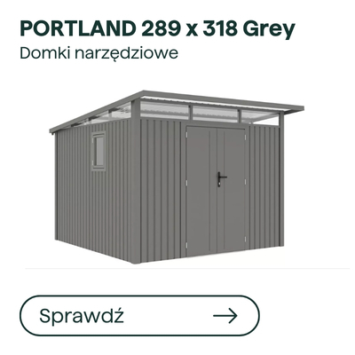 PORTLAND 289 x 318 grey metal tool shed with sloped roof, side window and double doors