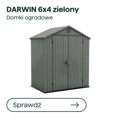 Green DARWIN 6x4 garden shed with double doors and padlock, vertical panel design for outdoor storage