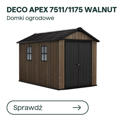 Deco Apex 7511/1175 walnut garden shed with apex roof, double doors and two side windows