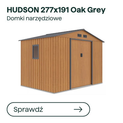 HUDSON 277×191 Oak Grey wooden garden shed with single door, small side window and pitched roof