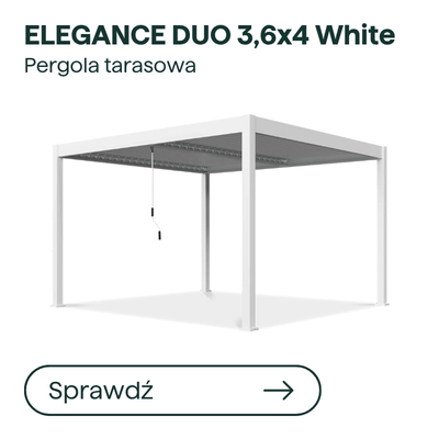 Elegance Duo 3.6×4m white louvred aluminium pergola over patio, modern outdoor shelter with adjustable slatted roof