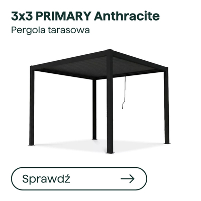 Anthracite 3x3 pergola with louvred roof and four slim posts — modern aluminium outdoor patio shelter
