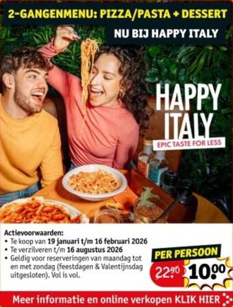 2-gangenmenu: pizza/pasta + dessert