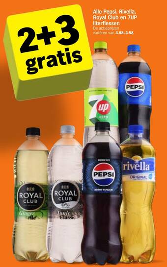 Alle Pepsi, Rivella, Royal Club en 7UP literflessen
