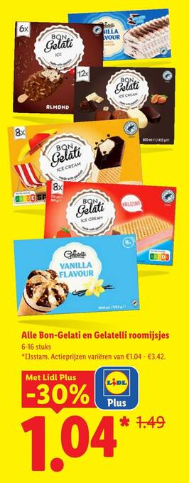 Alle Bon-Gelati en Gelatelli roomijsjes