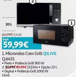 Qilive - micro-ondas c/grill :preto q.6431 20l - potencia grill 900w